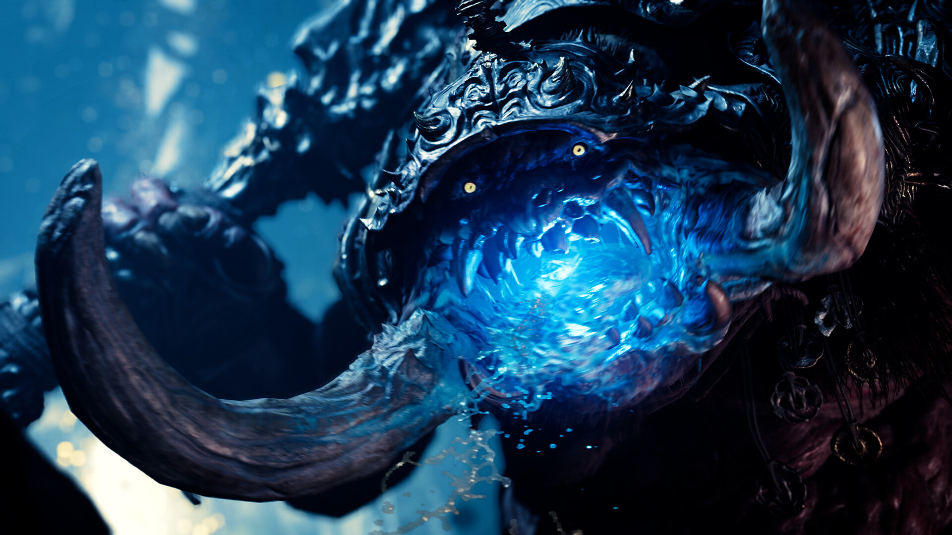 Daidara holds blue souls close to its face in an official Onimusha screenshot